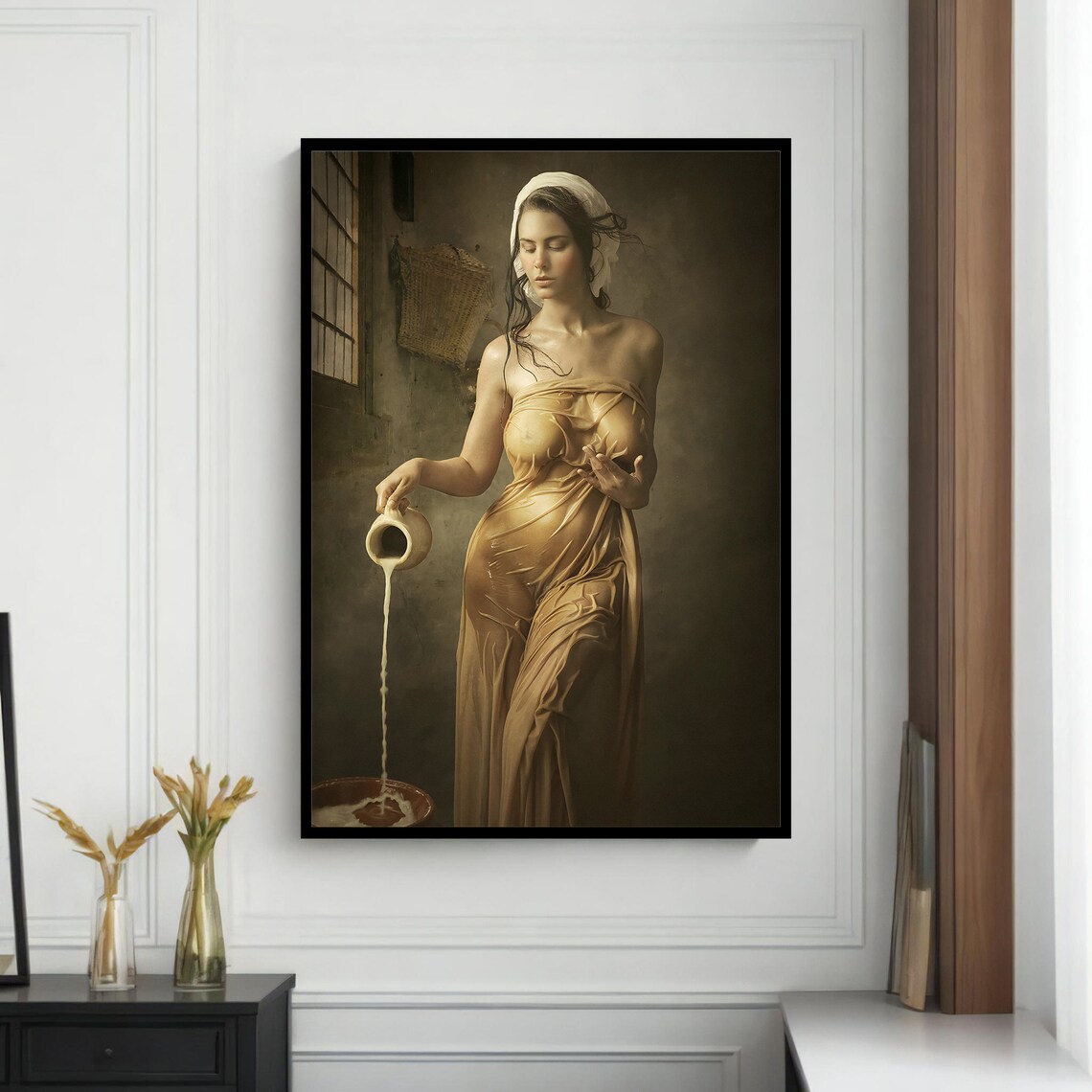 Classic Nude Woman Pouring Milk, Vintage Art - Image 4