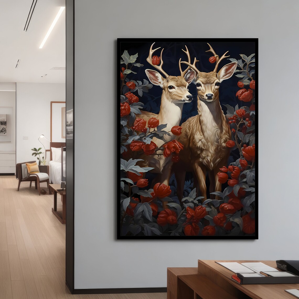 Enchanting Deer Pair, Floral Painting Gift for Nature Lovers - Image 4