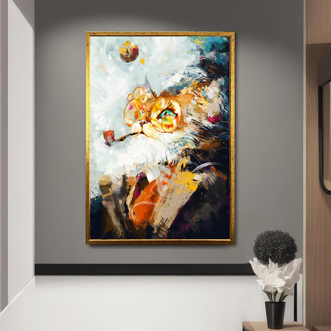 Cat With Glasses Smoking A Pipe, Smart Cat Art - Image 4