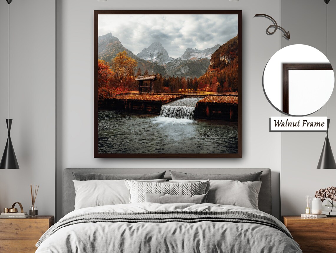 Autumn Landscape With Cozy Home And Serene Waterfall - Image 3