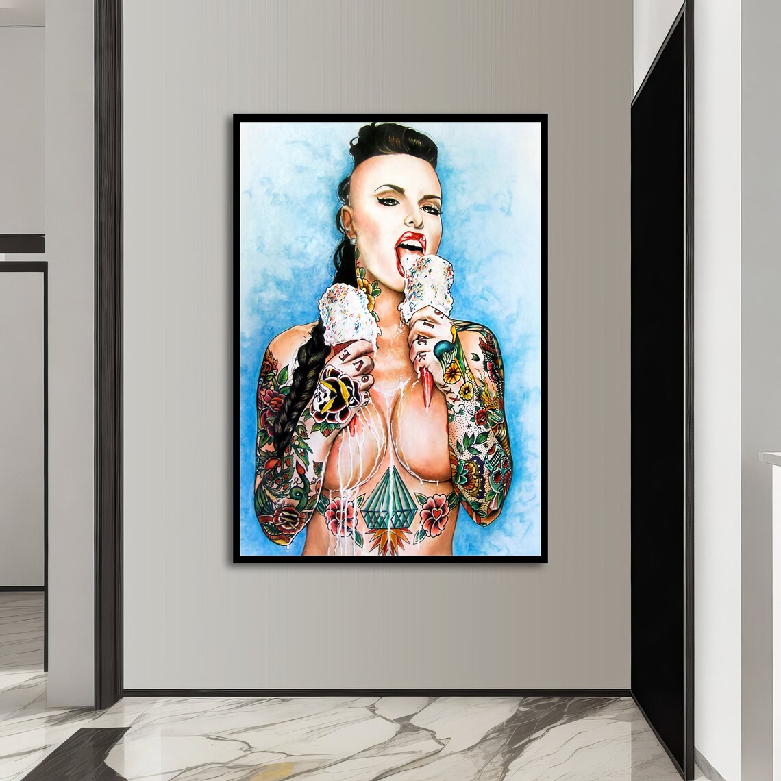 Tattooed Temptation, Sensual Woman Ice Cream Pop Art - Image 5