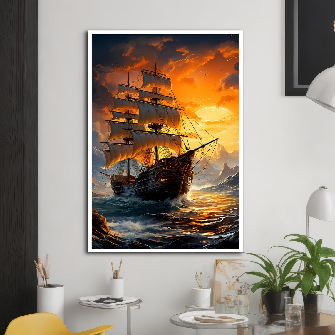 Pirate Ship Adventure at Sunset, Nautical Painting - Image 2