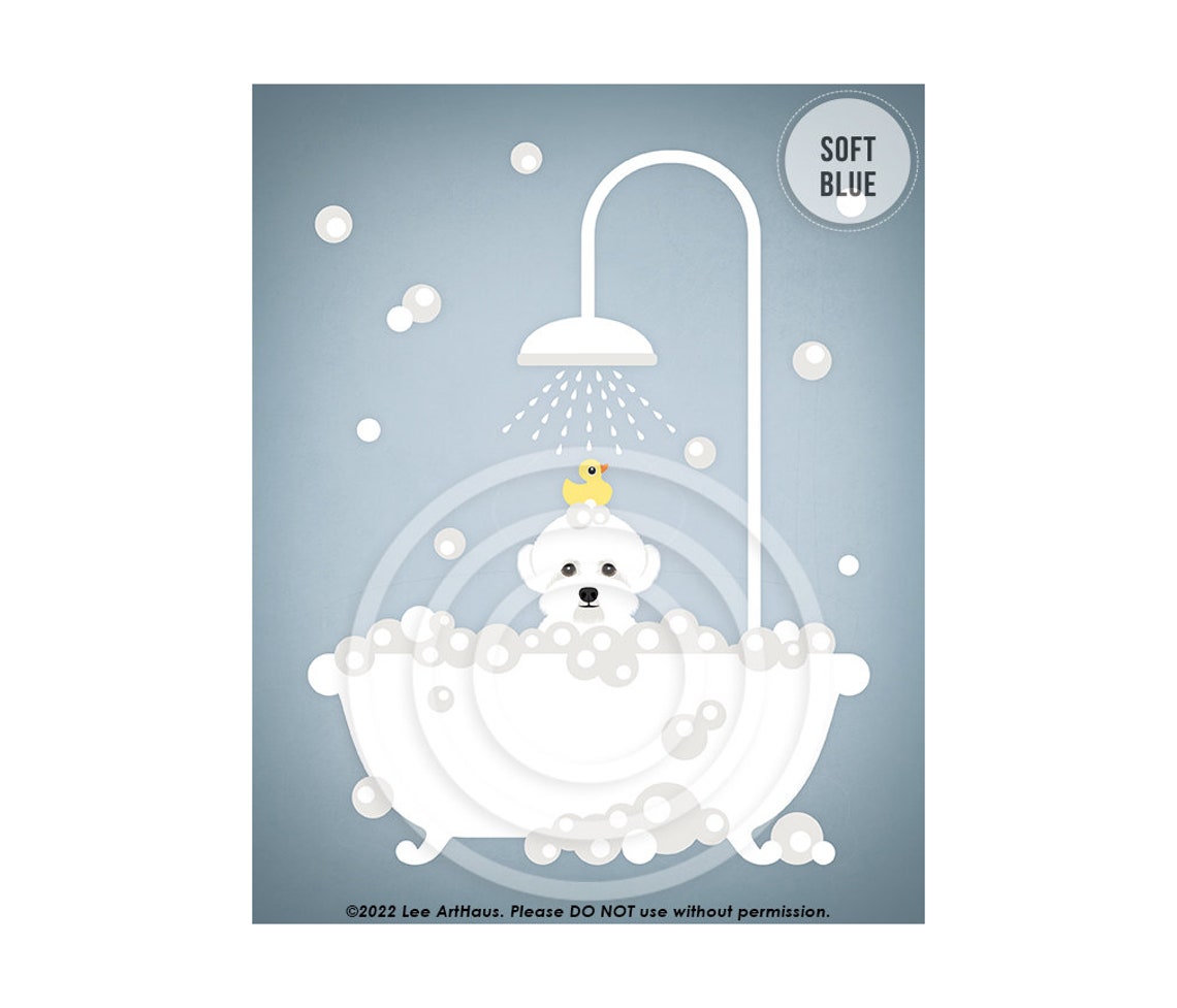 Bichon Frise In Bubble Bath Shower With Rubber Duck Dog Bath Poster - Image 2