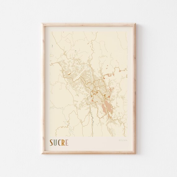 Sucre Map Poster Print Wall Art Bolivia Travel Gift Boho Decor