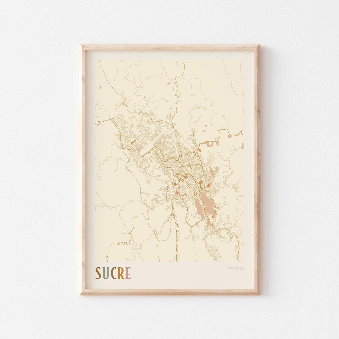 Sucre Map Poster Print Wall Art Bolivia Travel Gift Boho Decor