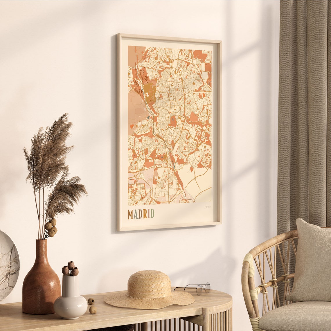 Madrid Spain Minimalist Street Map Poster in Boho Neutral Tones - Image 3
