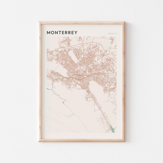 Monterrey Map Poster Print Wall Art Mexico Travel Gift Farmhouse Decor