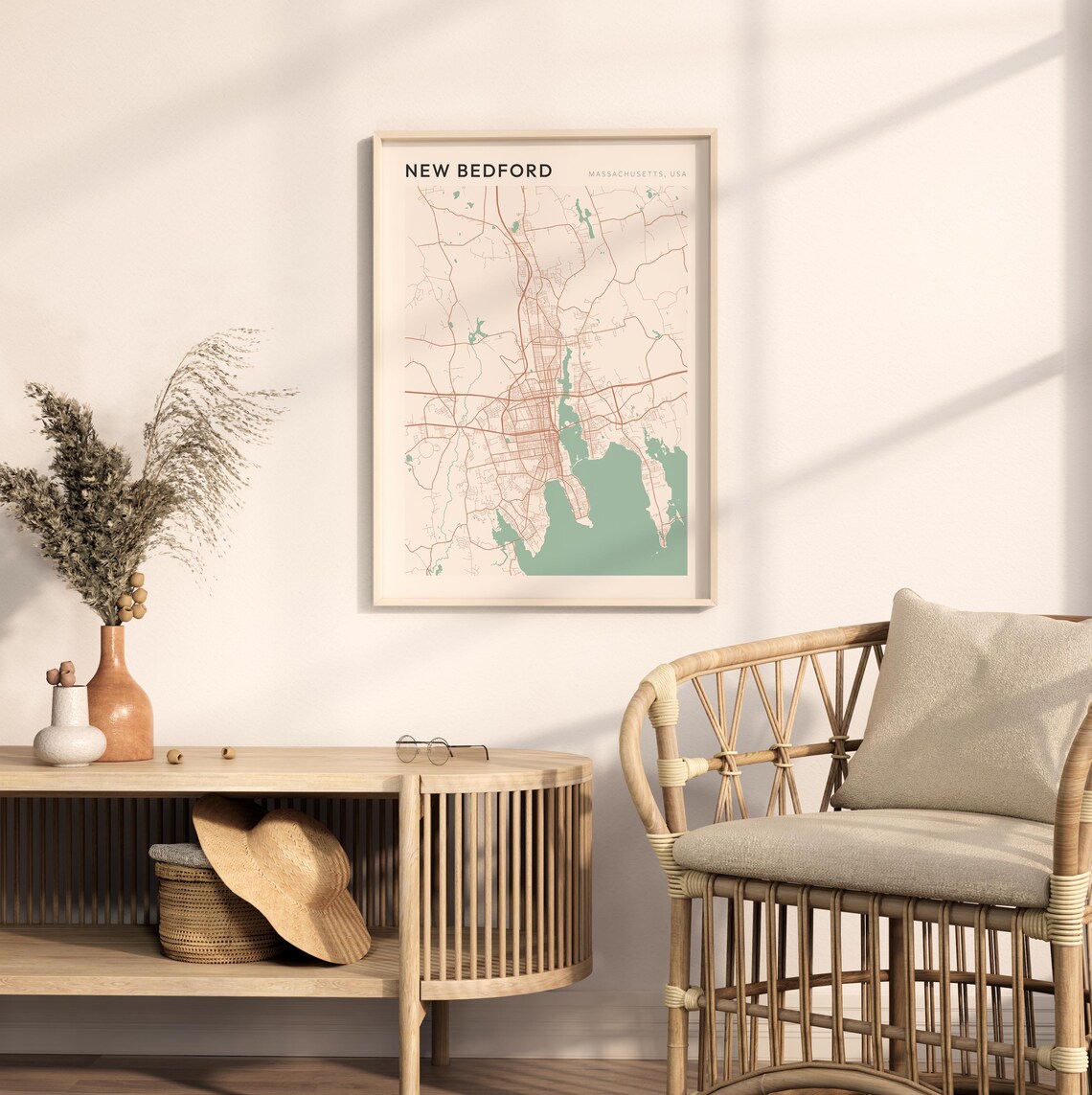 New Bedford Massachusetts Modern Minimalist City Street Map Art Poster - Image 2