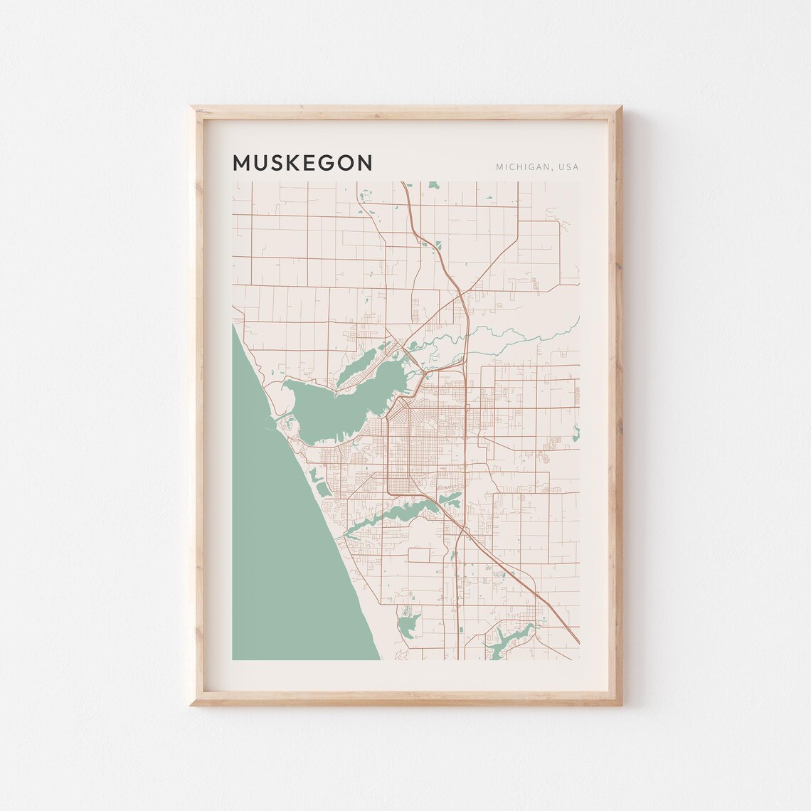 Muskegon Michigan Elegant Sage Green Minimalist City Map Poster