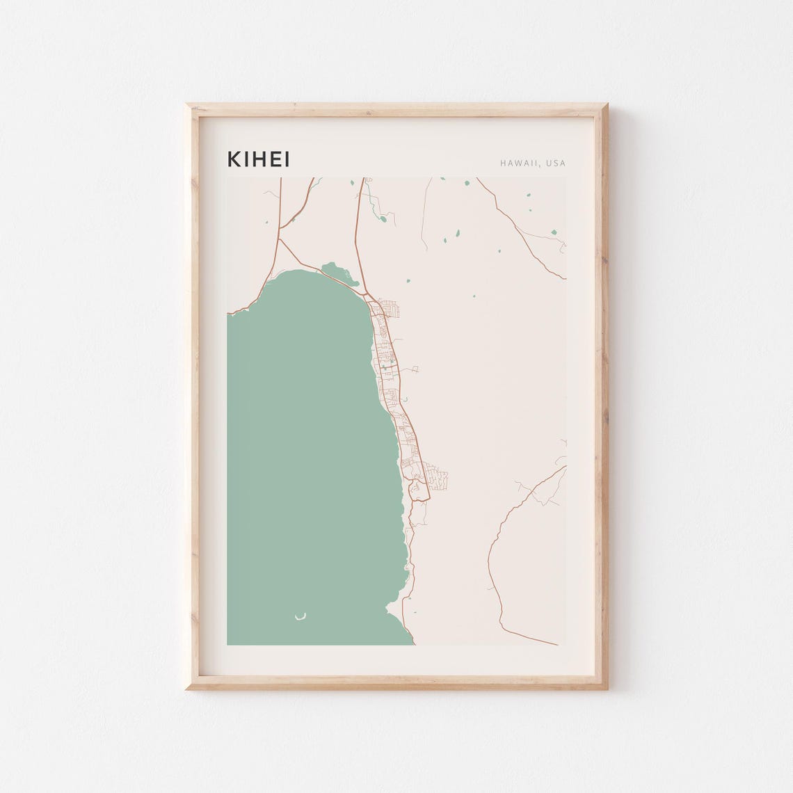 Kihei Hawaii Minimalist Coastal City Map Poster Boho Wall Decor