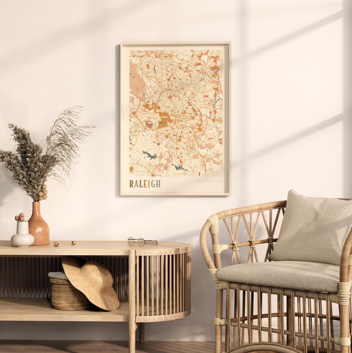 Raleigh North Carolina Vintage Boho Style City Street Map Poster - Image 2