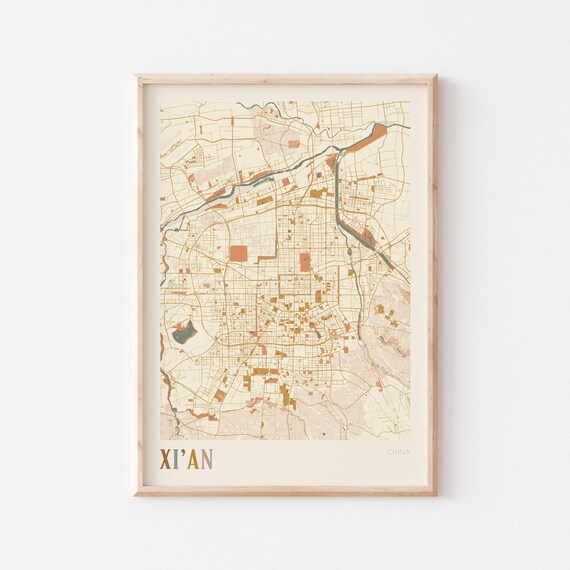 Xian Map Poster Print Wall Art China Travel Gift Boho