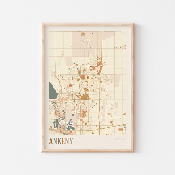 Ankeny Iowa City Map Poster Earth Tone Boho Minimalist Map Wall Decor Gift
