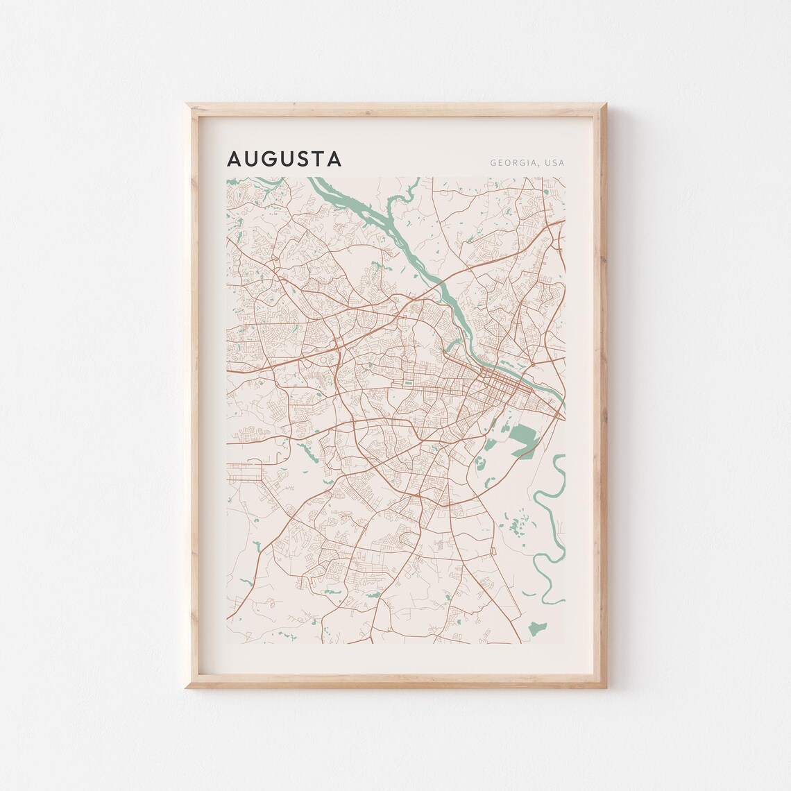 Augusta Georgia Minimalist Terracotta Street Line Map Poster