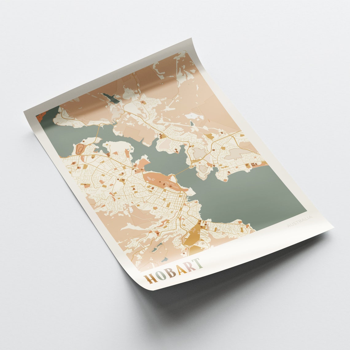 Hobart Australia Retro City Map Poster with Derwent River Harbour - Image 2