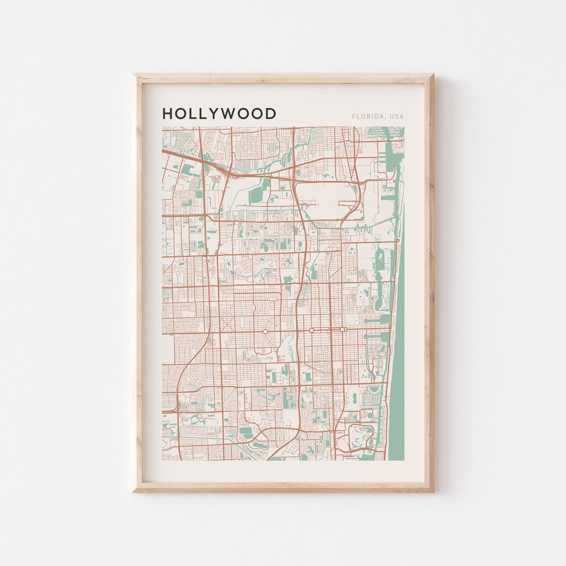 Hollywood Florida Modern Farmhouse City Map Poster Gift for Loved Ones