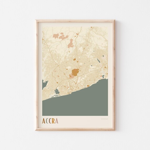 Accra Map Poster Print Wall Art Ghana Africa Travel Gift Boho Decor