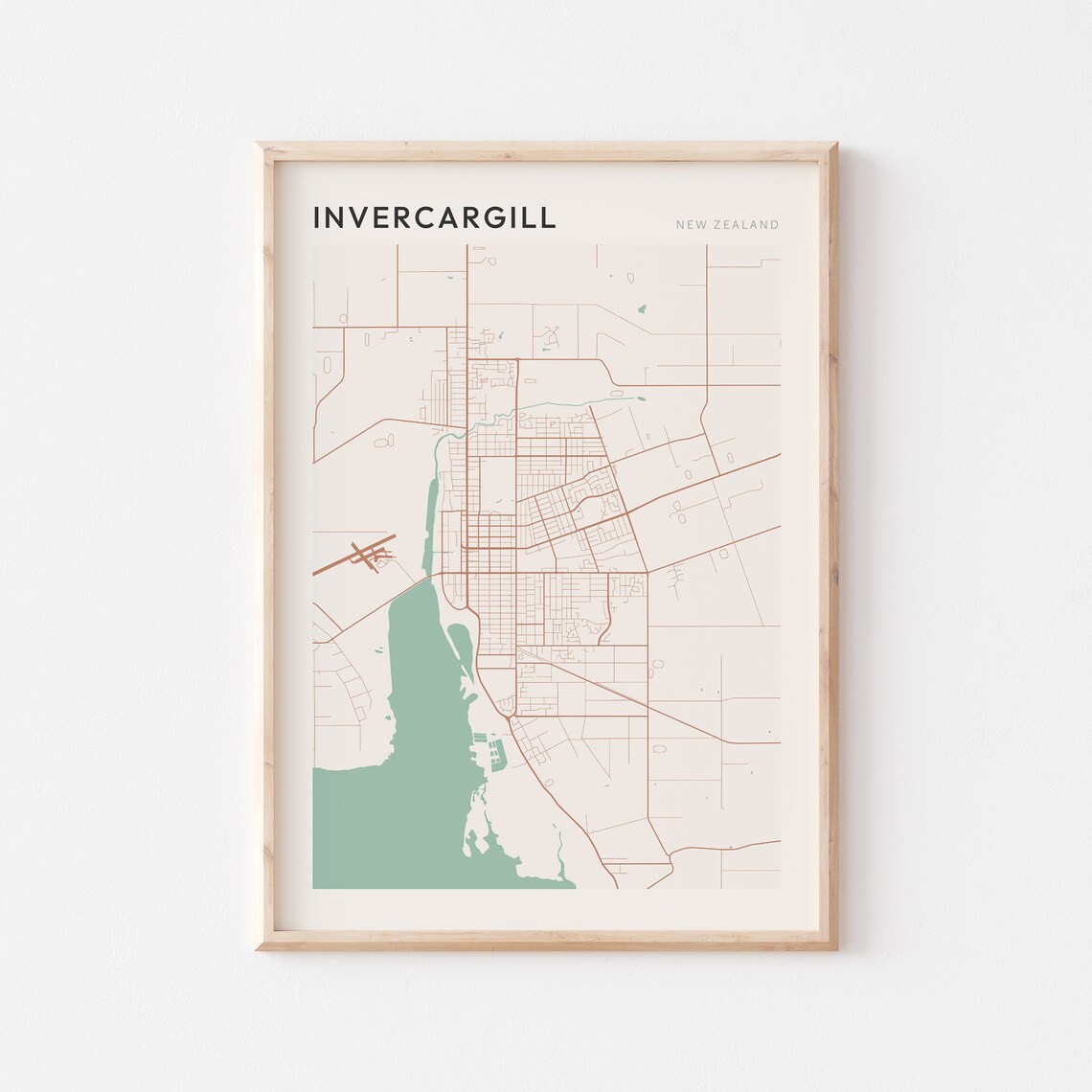 Invercargill New Zealand Minimalist Boho City Street Map Poster