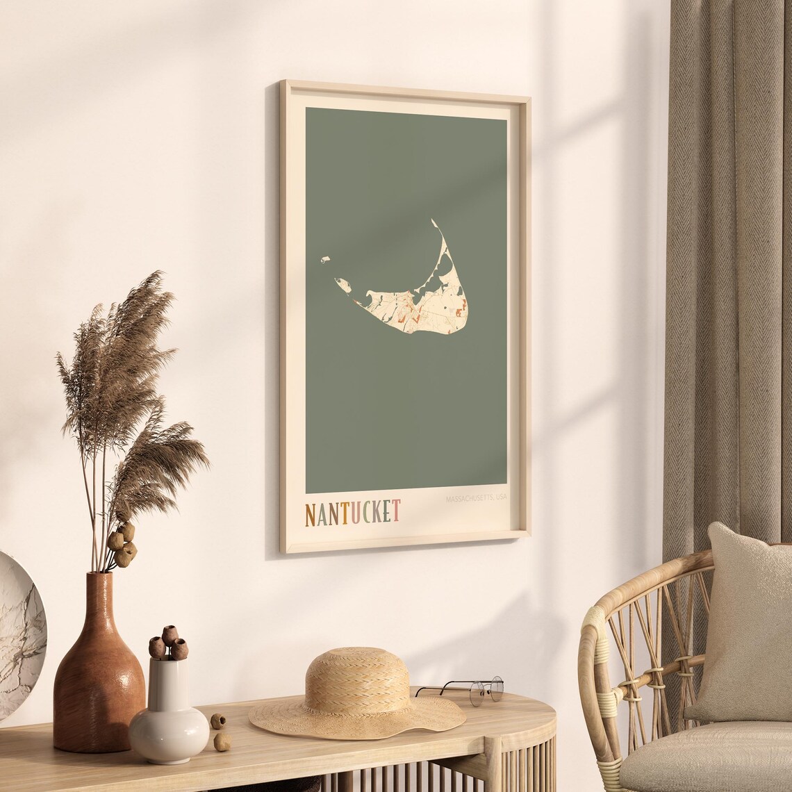 Nantucket Island Sage Green Boho Map Poster Massachusetts Travel Decor - Image 3
