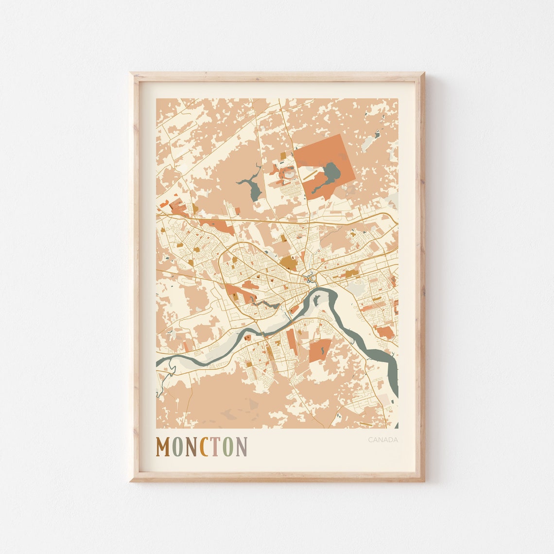 Moncton New Brunswick Canada Boho Style Riverside City Map Poster