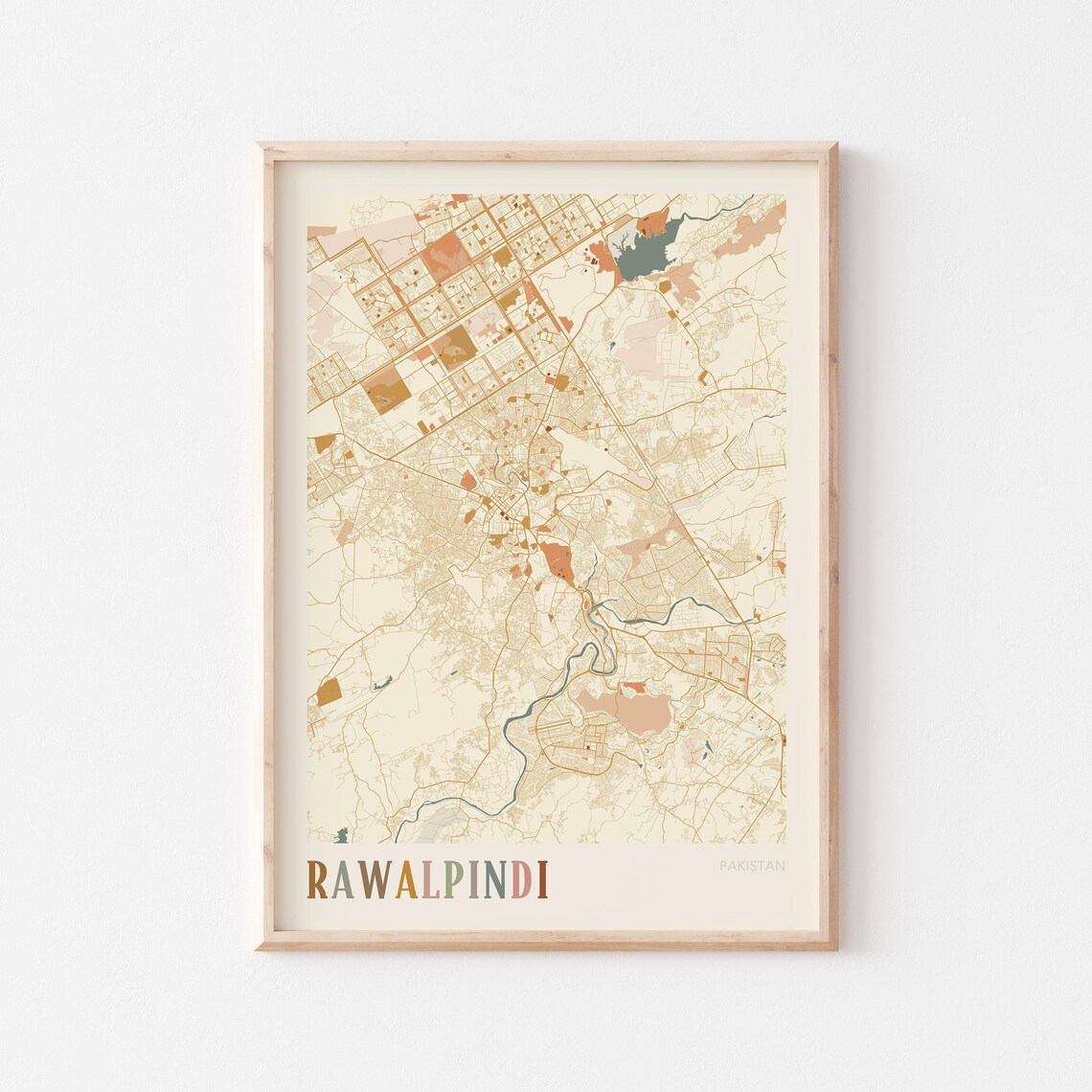 Rawalpindi Map Poster Print Wall Art Pakistan Travel Gift Boho