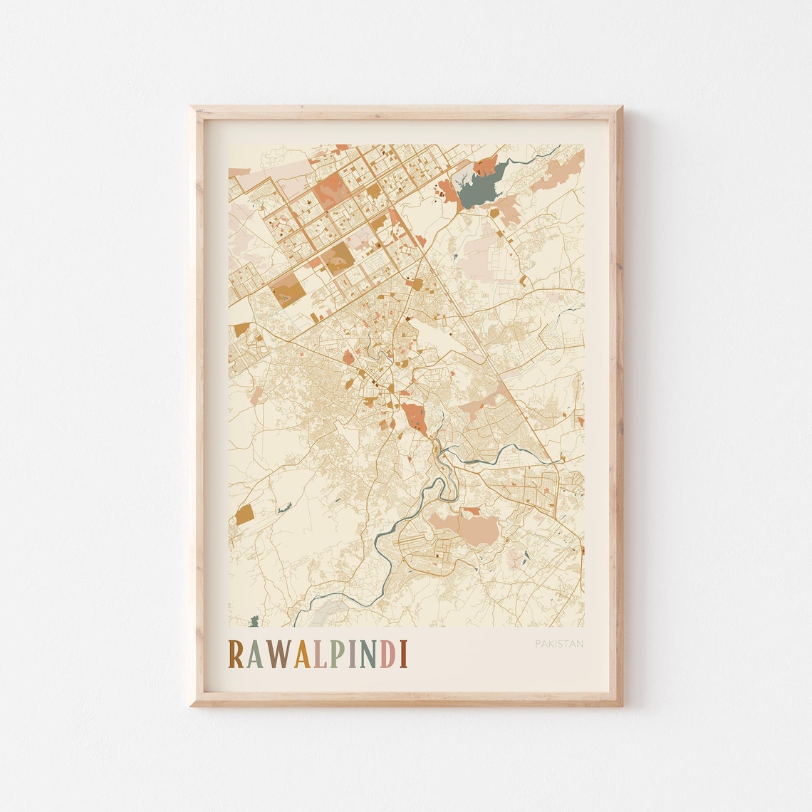 Rawalpindi Pakistan City Map Poster Boho Warm Beige Street Plan Decor