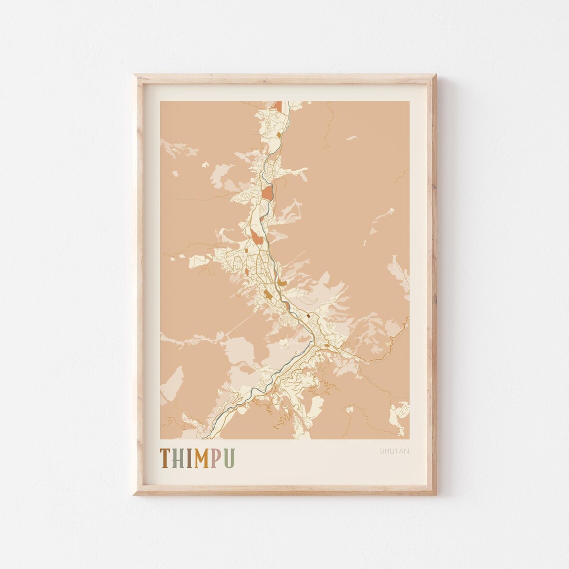 Thimpu Map Poster Print Wall Art Bhutan Travel Gift Boho