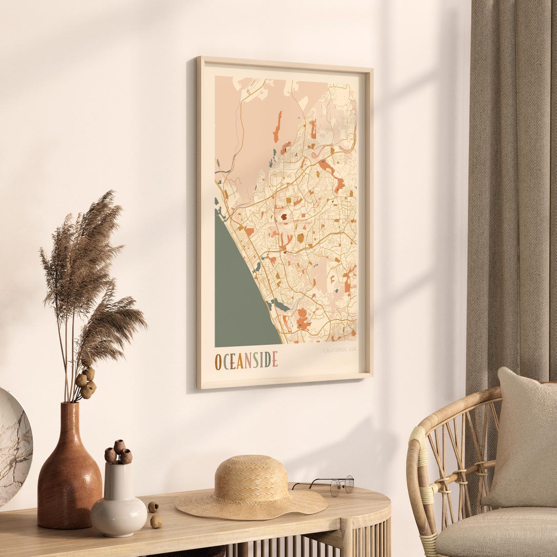 Oceanside California Warm Earth Tone City Street Map Art Decor Poster - Image 3