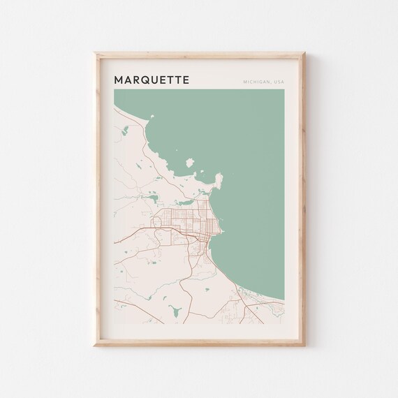 Marquette Michigan Minimalist Sage Green Modern City Map Poster