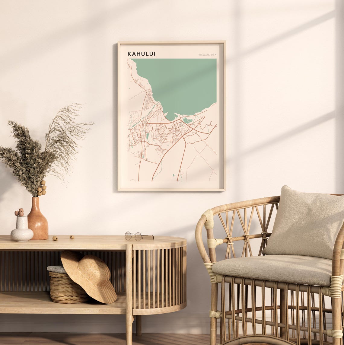Kahului Hawaii Minimalist Coastal City Map Poster Boho Wall Decor - Image 2