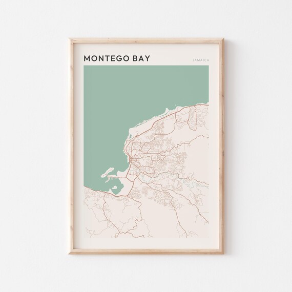 Montego Bay Map Poster Print Wall Art Jamaica Travel Gift Farmhouse Decor