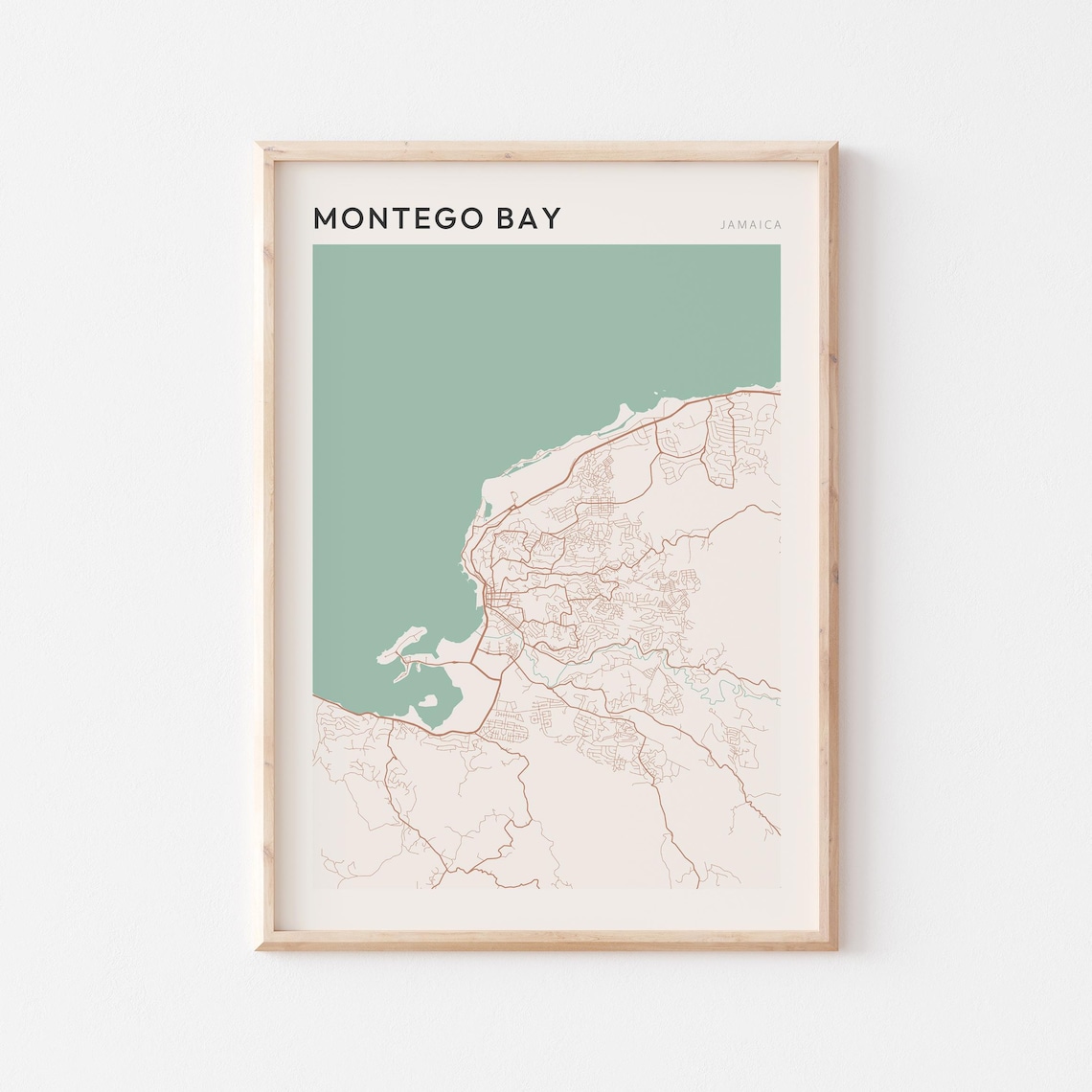 Montego Bay Jamaica City Street Map Poster Beige Minimalist Style