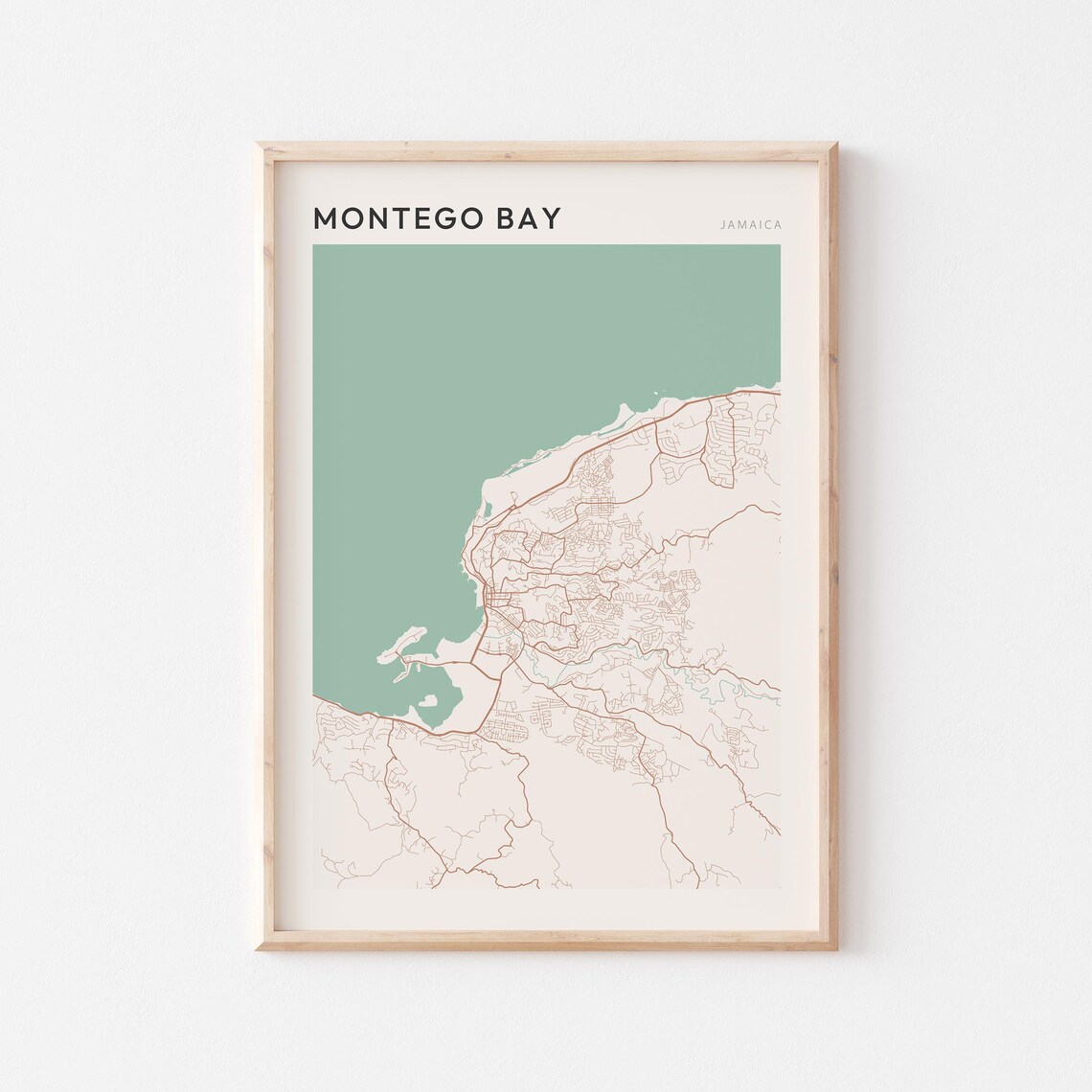 Montego Bay Map Poster Print Wall Art Jamaica Travel Gift Farmhouse Decor