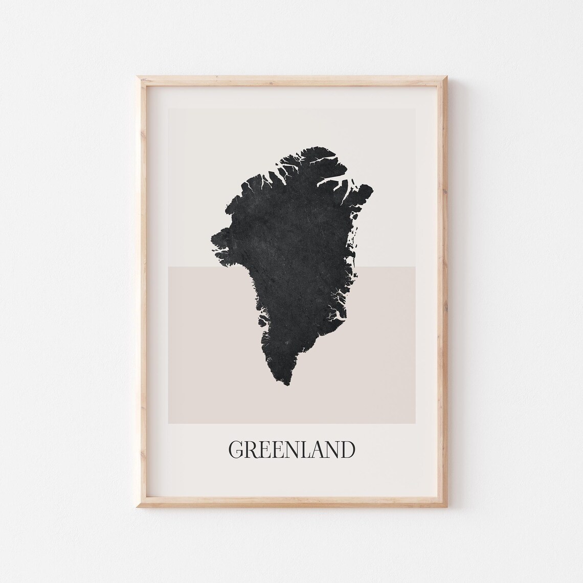 Greenland Country Map Silhouette Minimalist Black Beige Boho Style Poster