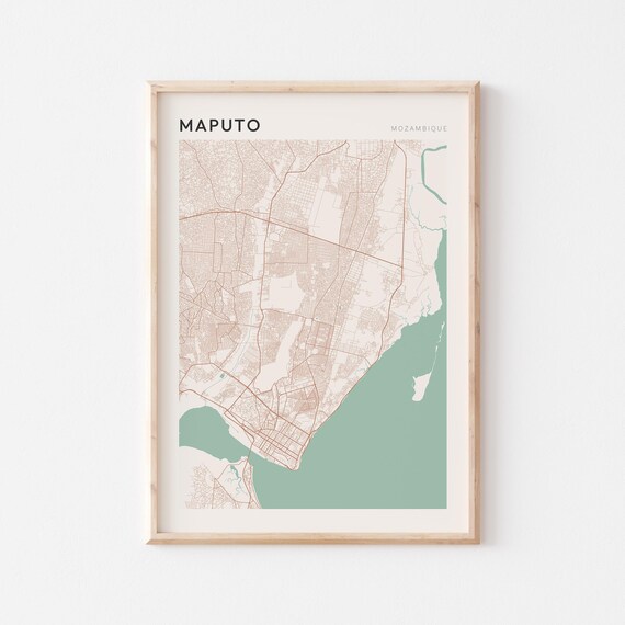 Maputo Map Poster Print Wall Art Mozambique Africa Travel Gift Minimalist
