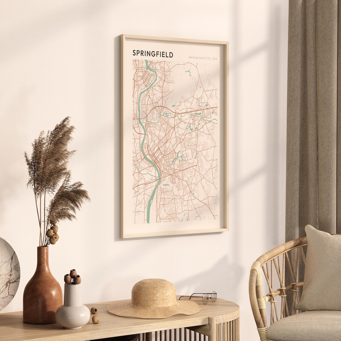 Springfield Massachusetts Modern Minimalist City Street Map Art Poster - Image 3