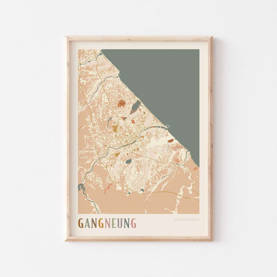 Gangneung Map Poster Print Wall Art South Korea Travel Gift Boho