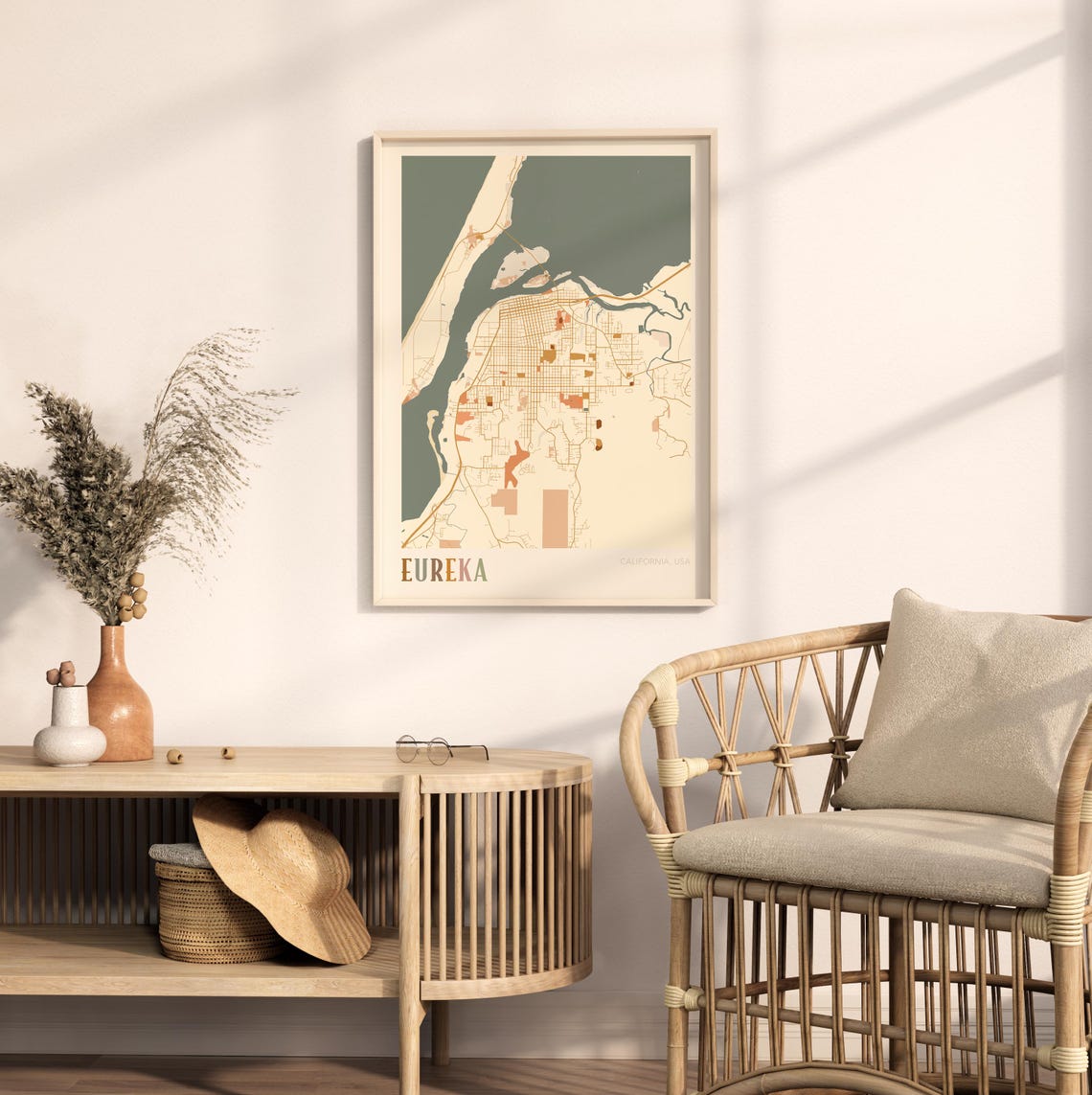 Eureka California Warm Tones City Map Poster for Living Room Decor - Image 2