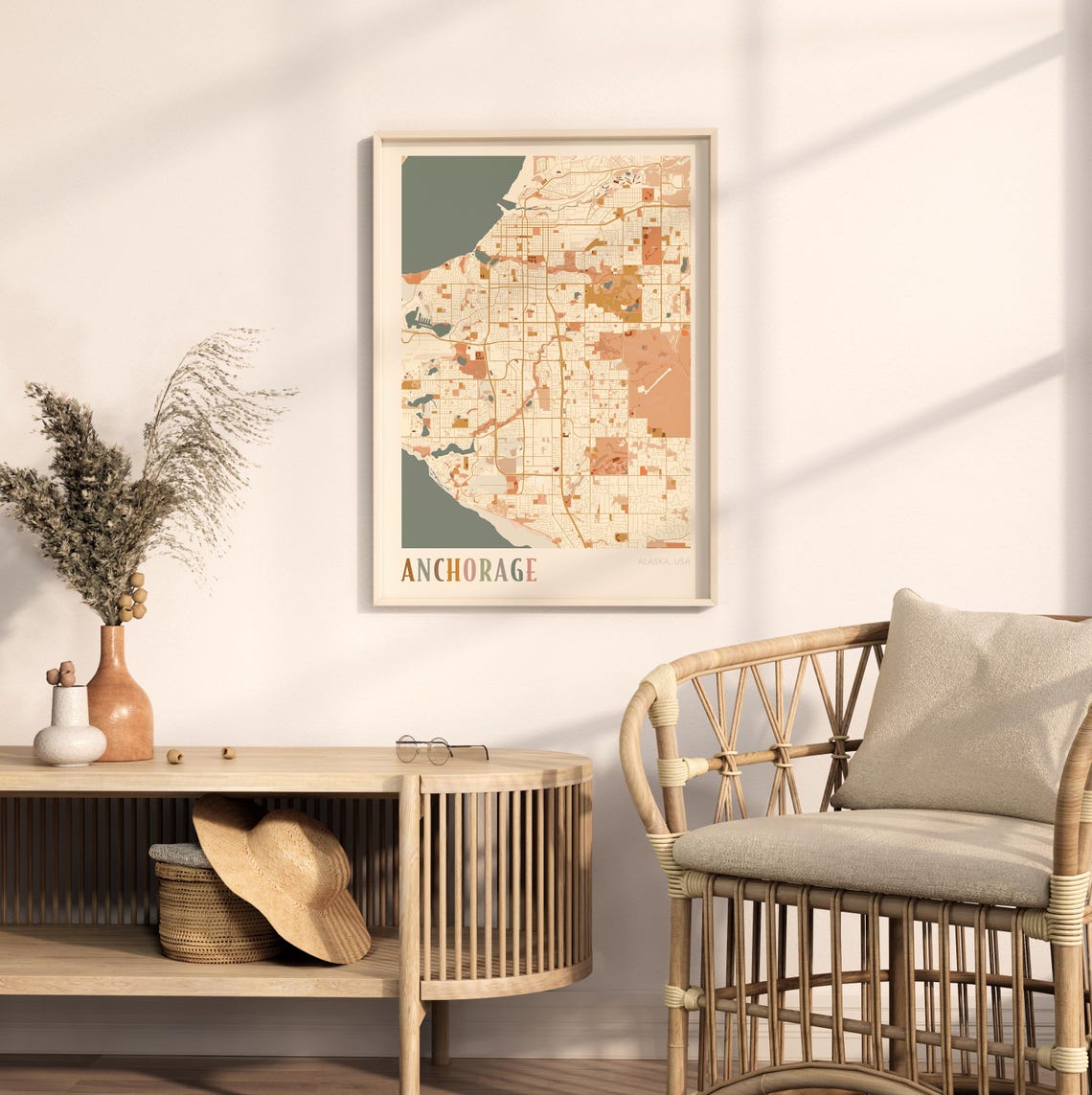 Anchorage Alaska Stylized Vintage Street Map Modern City Art Poster - Image 2