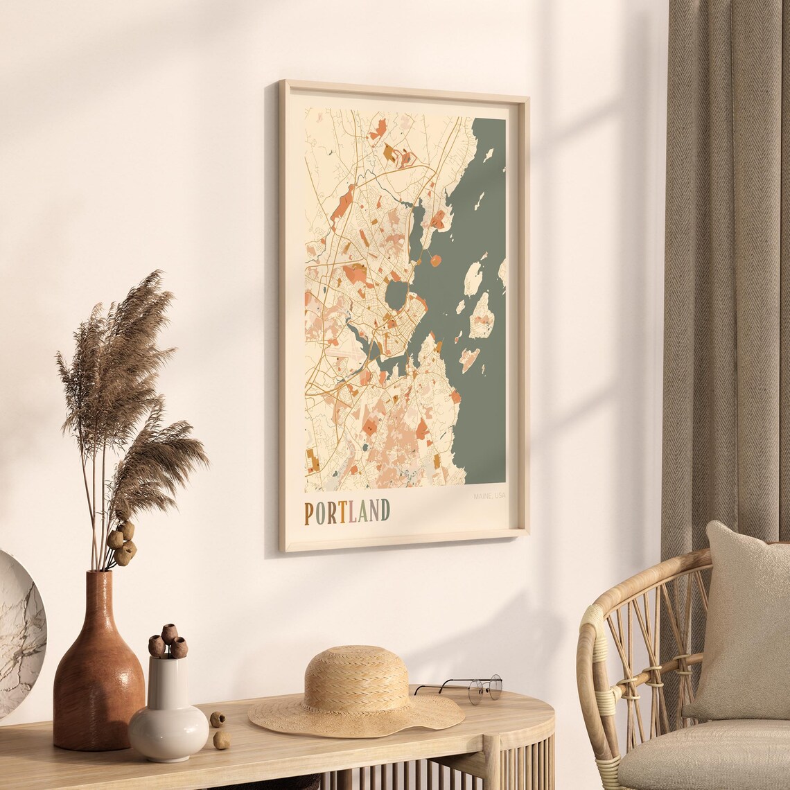 Portland Maine Modern Terracotta City Street Map Art Decor Poster - Image 3