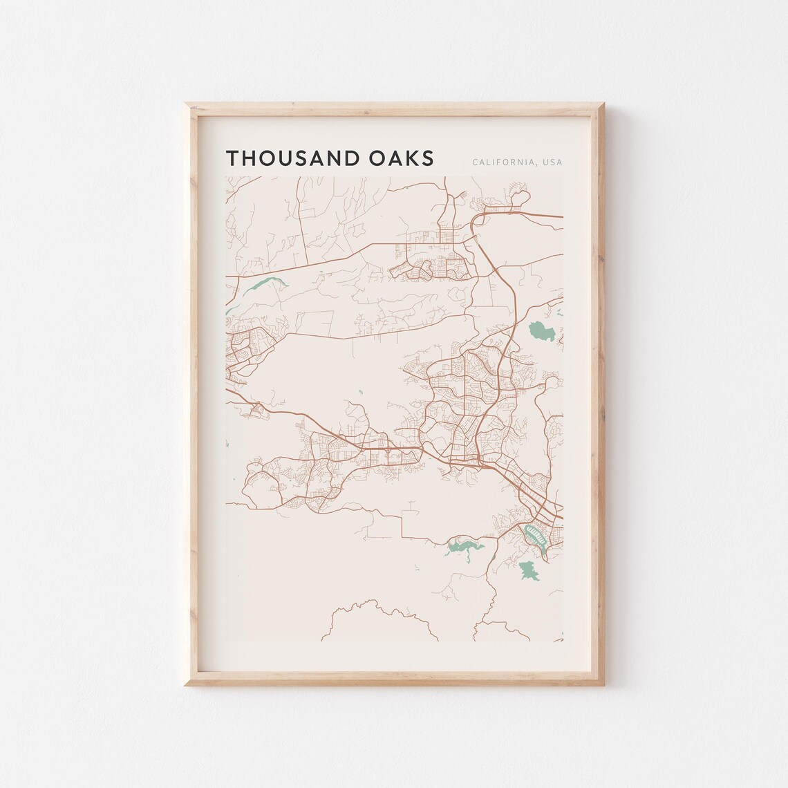 Thousand Oaks California Minimalist City Street Map Wall Decor Poster