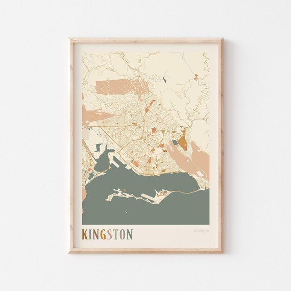 Kingston Map Poster Print Wall Art Jamaica Travel Gift Boho