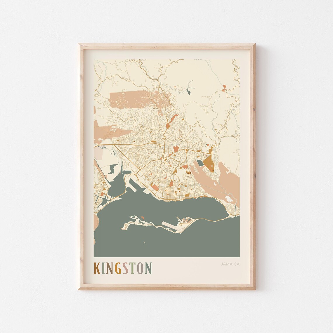 Kingston Jamaica City Street Map Terracotta Travel Poster Home Decor