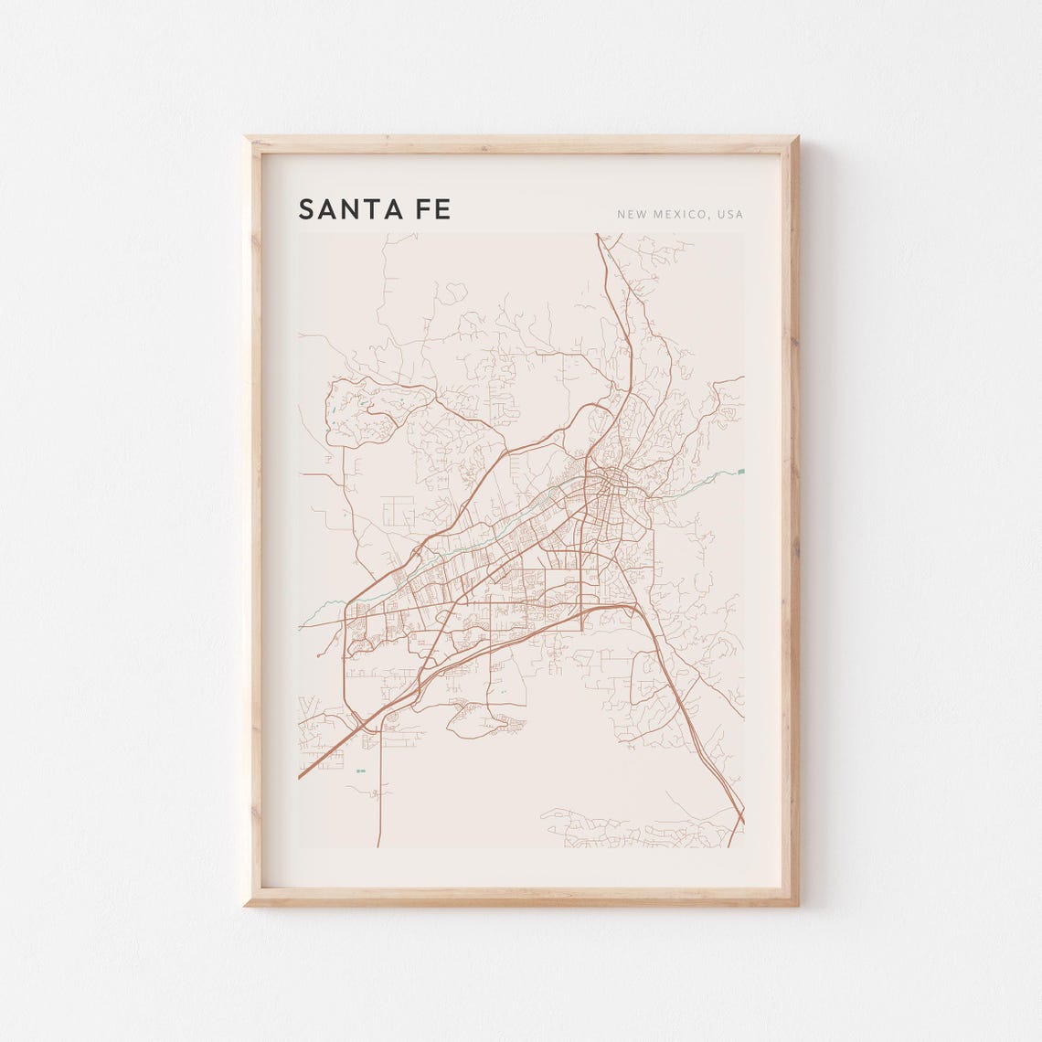 Santa Fe New Mexico USA Modern Beige Minimal City Street Map Poster