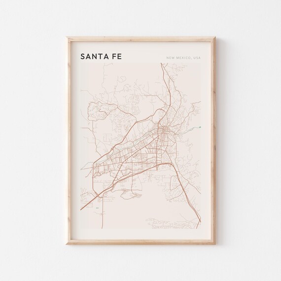 Santa Fe New Mexico USA Modern Beige Minimal City Street Map Poster