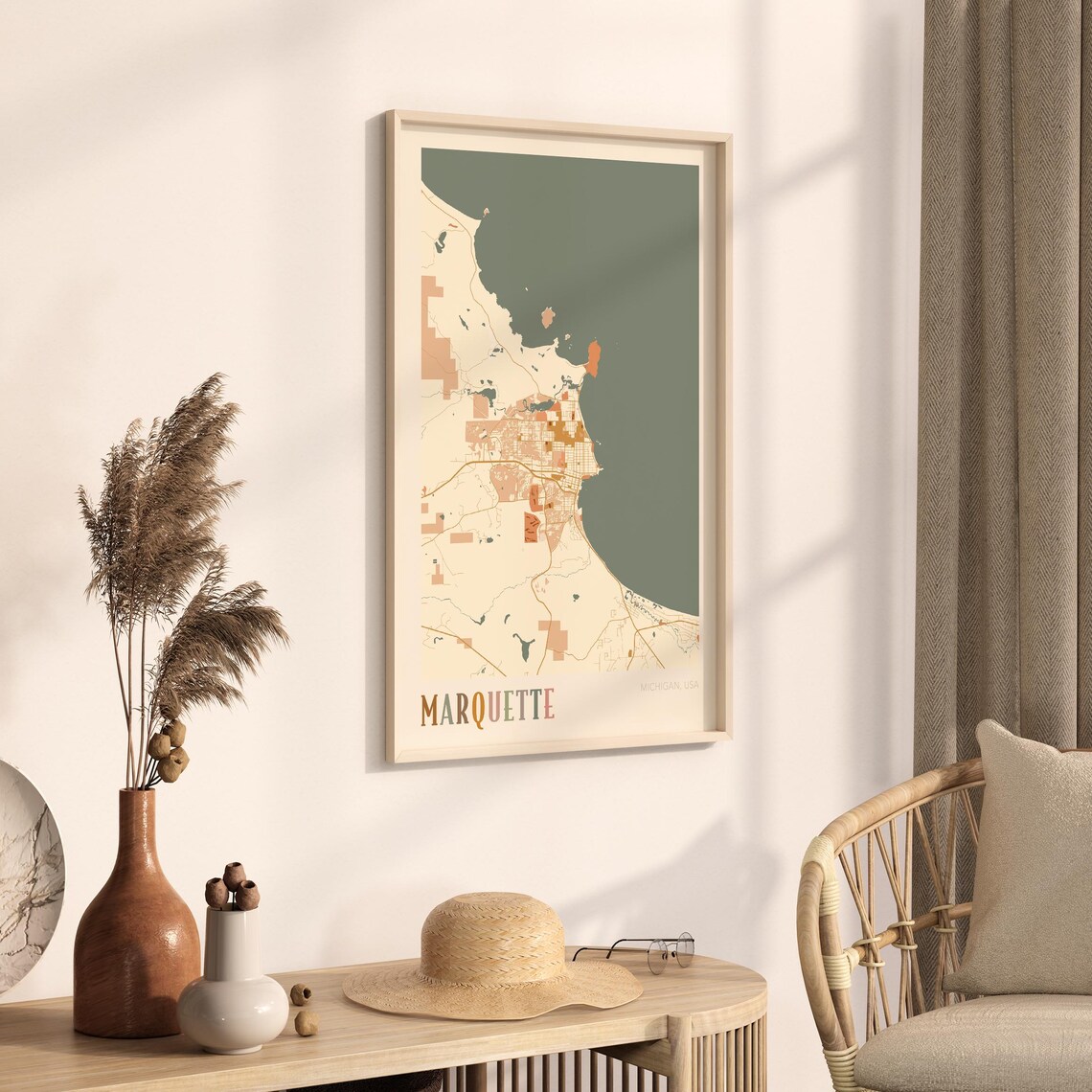 Marquette Michigan Retro Warm Earth Tone Vintage City Street Map Poster - Image 3