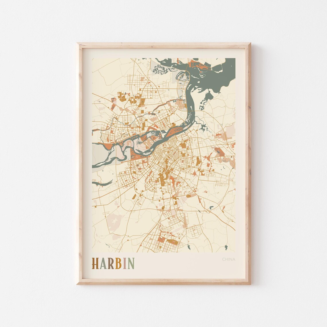 Harbin Map Poster Print Wall Art China Travel Gift Boho