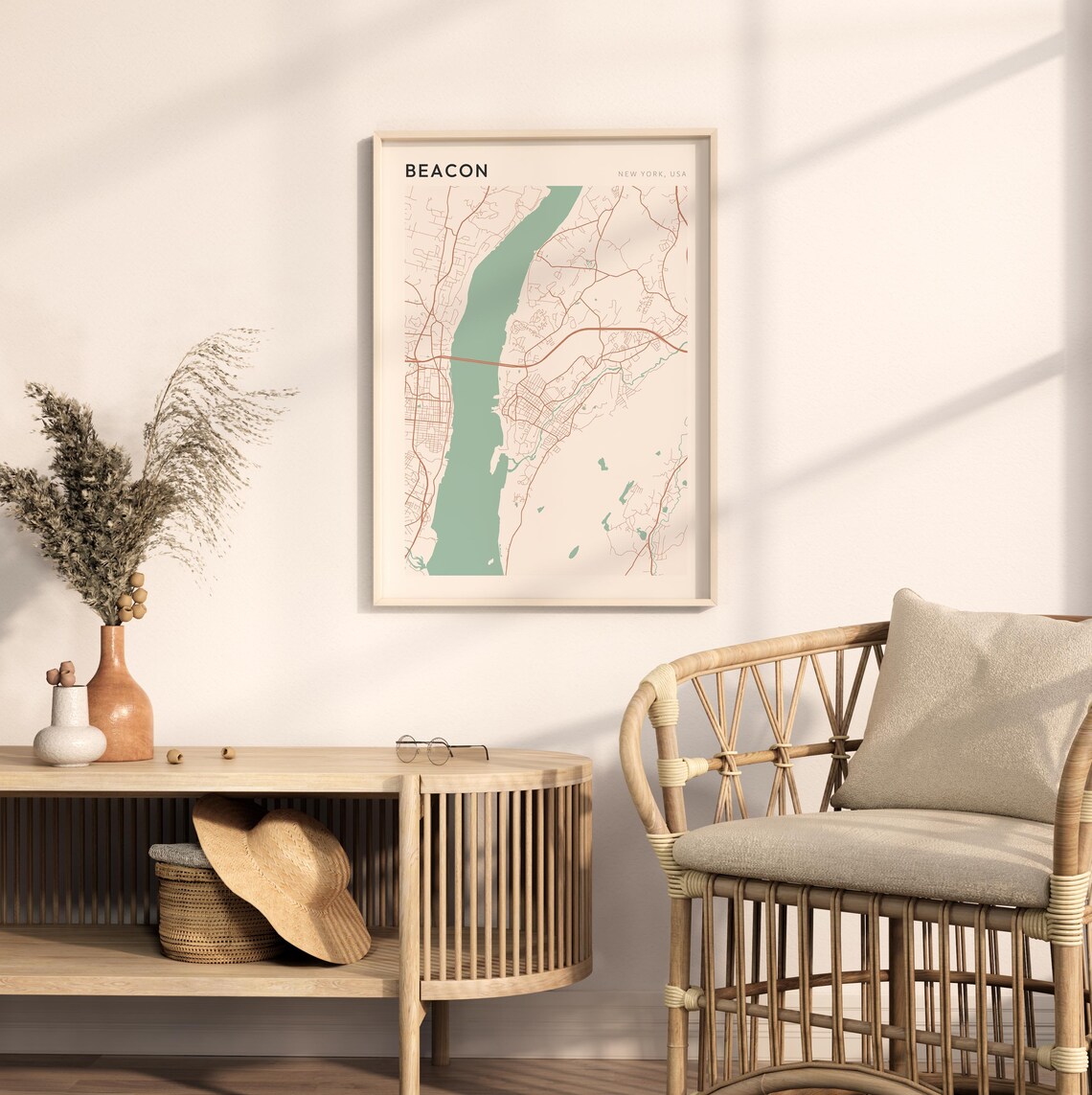 Beacon New York USA Modern Beige Minimal City Street Map Poster - Image 2