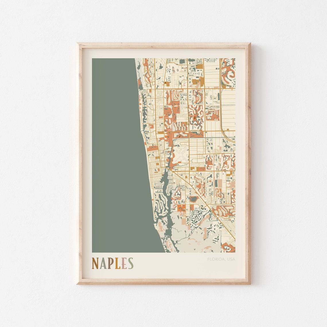 Naples Florida City Map Poster Warm Retro Street Map Home Decor