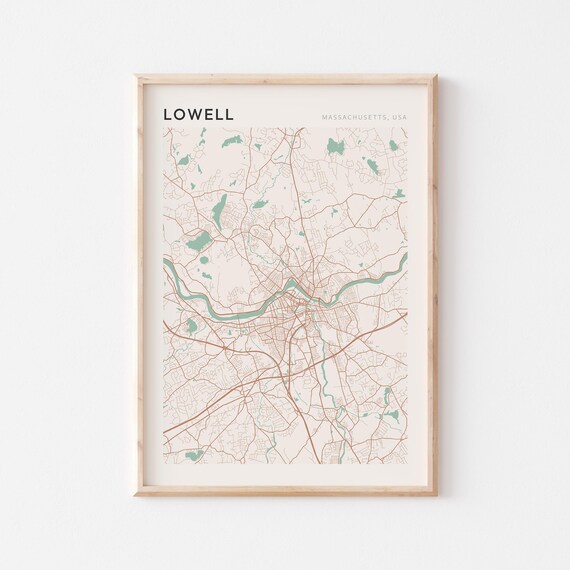 Lowell Massachusetts USA Soft Sage Minimalist Modern Street Map Poster